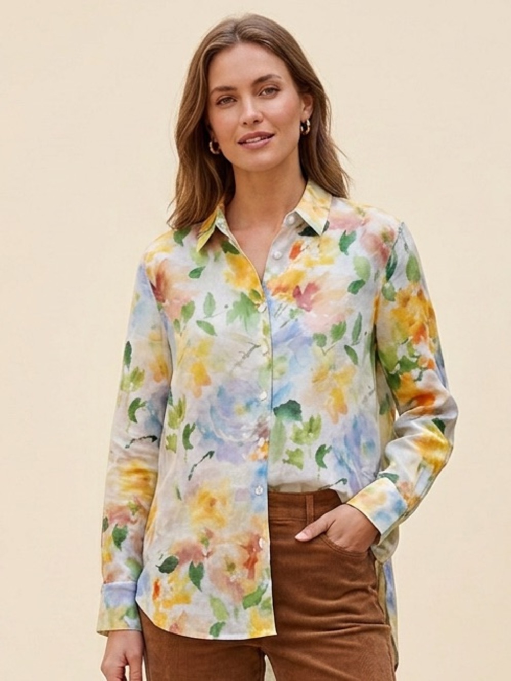 NWT Bailey 44 L Multicolor Floral Button Down Flowy Sheer Lightweight Top Preppy